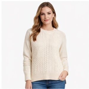 Halogen Cashmere Wool Blend Cable Knit Sweater - Antique White